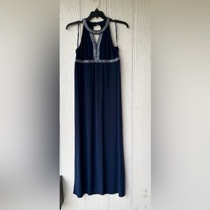 INC Halter Beaded Maxi Dress In Navy Blue